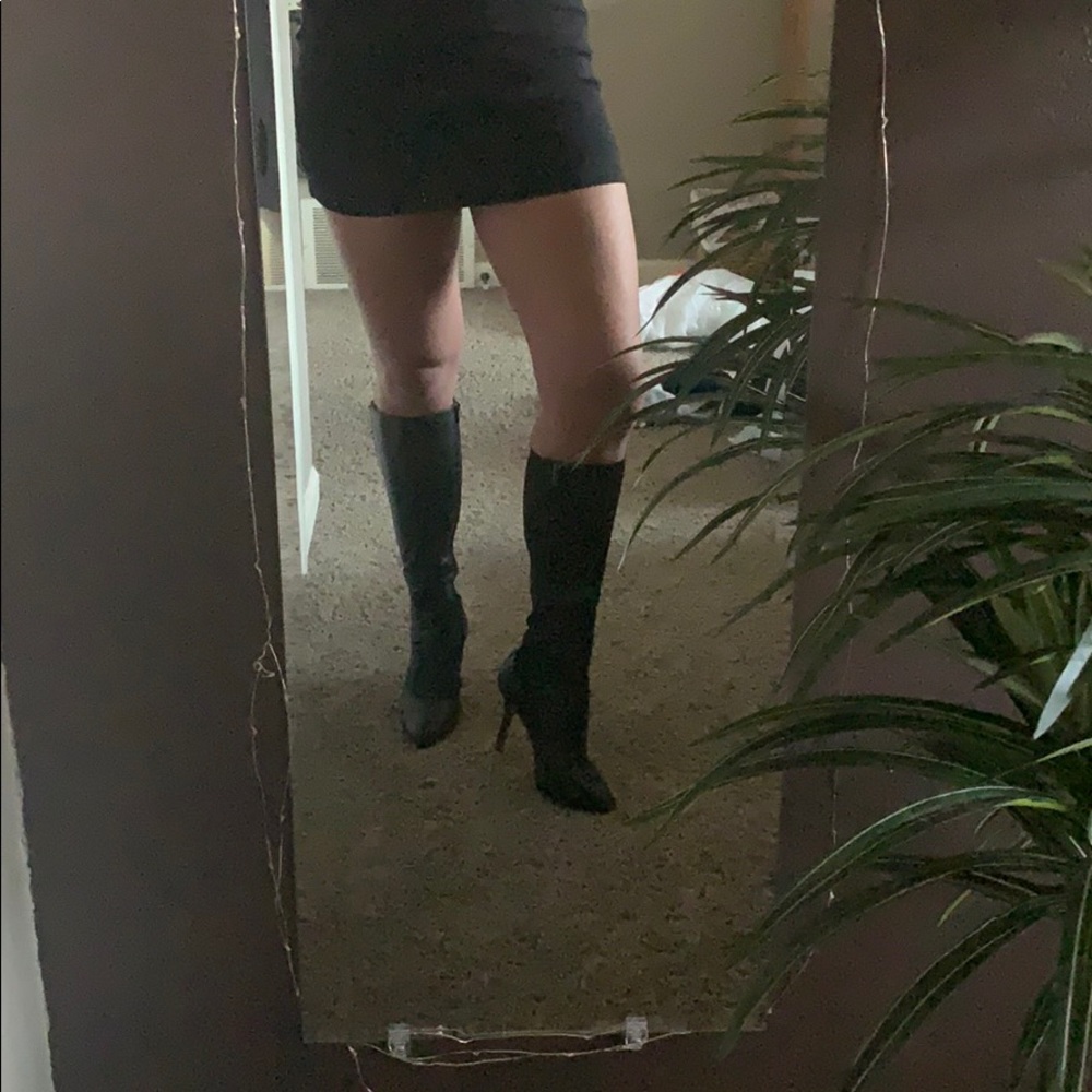 Black leather heeled boots